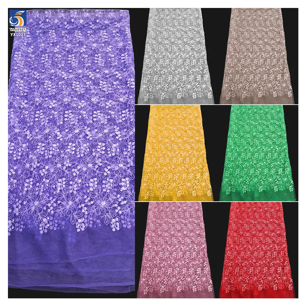 YX1027 Custom Embroidery Cheap Fabrics Tulle Textiles Lightweight Breathable Polyester Mesh Embroidered Fabric Flowers Knit