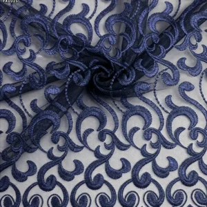 YX1015 High-End Luxury Style Embroidered Tulle Fabric Polyester Wave Design Tulle Embroidery Mesh Fabric for Party Skirts