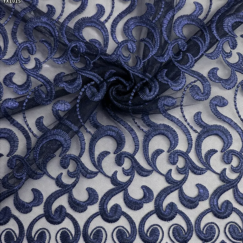 YX1015 High-End Luxury Style Embroidered Tulle Fabric Polyester Wave Design Tulle Embroidery Mesh Fabric for Party Skirts