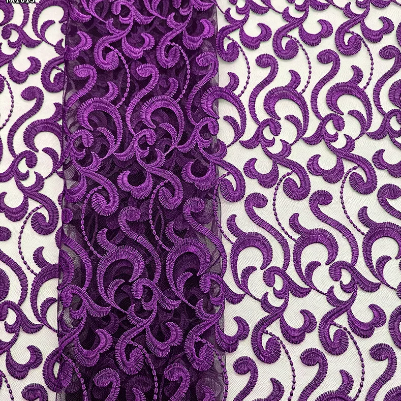YX1015 High-End Luxury Style Embroidered Tulle Fabric Polyester Wave Design Tulle Embroidery Mesh Fabric for Party Skirts