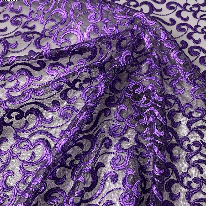 YX1015 High-End Luxury Style Embroidered Tulle Fabric Polyester Wave Design Tulle Embroidery Mesh Fabric for Party Skirts