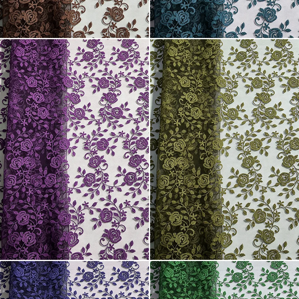 YX1016 Sample Embroidered Tulle Fabric in 7 Days Polyester Flower Pattern Embroidery Cheap Mesh Fabric Custom Clothing