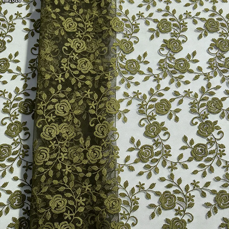 YX1016 Sample Embroidered Tulle Fabric in 7 Days Polyester Flower Pattern Embroidery Cheap Mesh Fabric Custom Clothing
