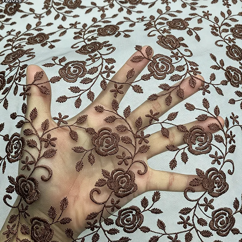YX1016 Sample Embroidered Tulle Fabric in 7 Days Polyester Flower Pattern Embroidery Cheap Mesh Fabric Custom Clothing