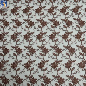 YX1017 Light Apricot Polyester Embroidered Florals Chinese Tulle Fabrics 3-Day Custom Embroidered Mesh Fabrics by 300 Yards