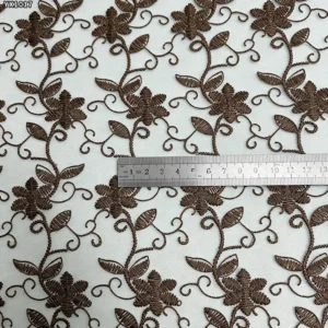 YX1017 Light Apricot Polyester Embroidered Florals Chinese Tulle Fabrics 3-Day Custom Embroidered Mesh Fabrics by 300 Yards