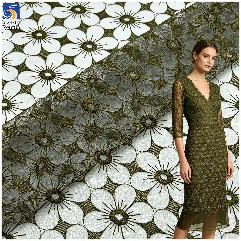 YX1019 Customized Embroidered Tulle Mesh Fabric With Designs in Three Days Floral Poly Embroidery Tulle Fabrics Textiles