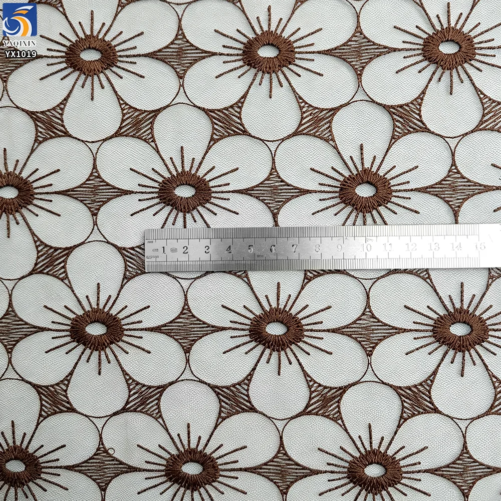 YX1019 Customized Embroidered Tulle Mesh Fabric With Designs in Three Days Floral Poly Embroidery Tulle Fabrics Textiles