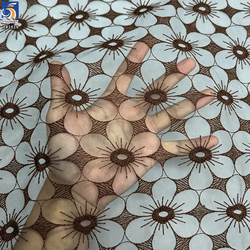 YX1019 Customized Embroidered Tulle Mesh Fabric With Designs in Three Days Floral Poly Embroidery Tulle Fabrics Textiles