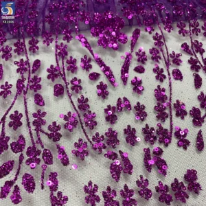 YX1606 Pink Floral Sequin Embroidery Lace Fabric Glitter Mesh Net for Evening Gown Bridal Wedding Dress