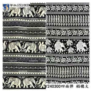 YX1233-1 Custom 100D Chiffon 4 Way Stretch Polyester Print Fabric African Tribal Totem Animal Elephant Pattern Print Fabric