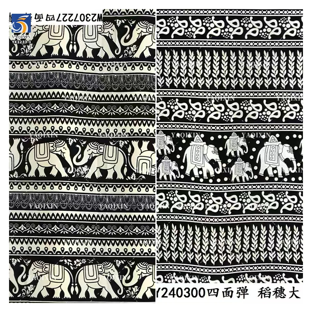 YX1233-1 Custom 100D Chiffon 4 Way Stretch Polyester Print Fabric African Tribal Totem Animal Elephant Pattern Print Fabric