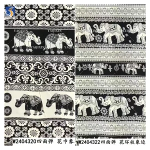 YX1233-1 Custom 100D Chiffon 4 Way Stretch Polyester Print Fabric African Tribal Totem Animal Elephant Pattern Print Fabric