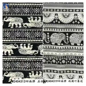 YX1233-1 Custom 100D Chiffon 4 Way Stretch Polyester Print Fabric African Tribal Totem Animal Elephant Pattern Print Fabric