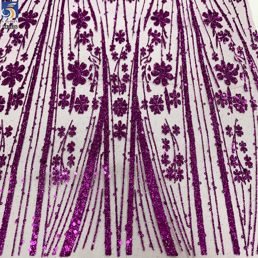 YX1606 Pink Floral Sequin Embroidery Lace Fabric Glitter Mesh Net for Evening Gown Bridal Wedding Dress