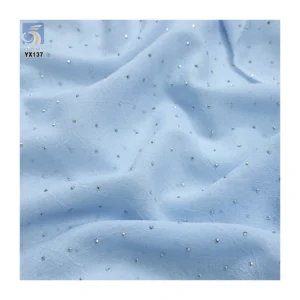 High Quality 75D 110gsm Pearl Crepe Chiffon Polyester Fabric With Crystal Diamond Embroidery by the Yards