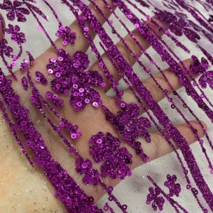YX1606 Pink Floral Sequin Embroidery Lace Fabric Glitter Mesh Net for Evening Gown Bridal Wedding Dress