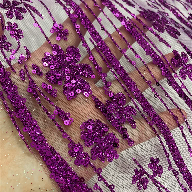 YX1606 Pink Floral Sequin Embroidery Lace Fabric Glitter Mesh Net for Evening Gown Bridal Wedding Dress