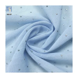 High Quality 75D 110gsm Pearl Crepe Chiffon Polyester Fabric With Crystal Diamond Embroidery by the Yards