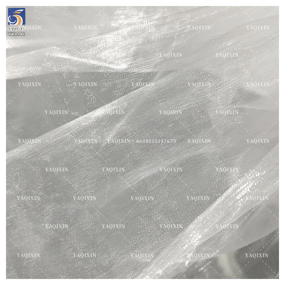 YX1141 Lightweight 22gsm Polyester Hardened Transparent Glass Gloss Organza Fabric for Formal Dress or Wedding Dress