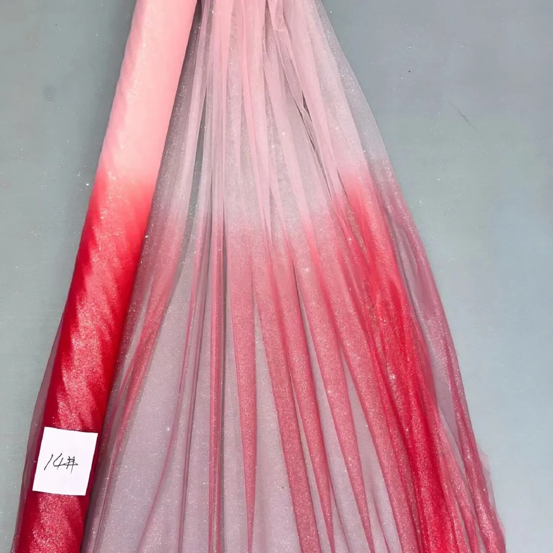 YX670-1 Designer Gradient Pleat Satin Fabric 100% Polyester Blackout Printed for Wedding Dresses Gradient Pleated Satin Fabric