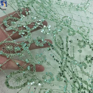 YX1607 Green Glitter Sequin Lace Fabric Decorative Embroidery Mesh for Wedding and Evening Dress