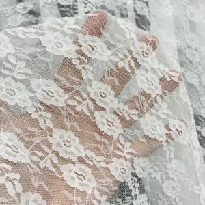 YX287 2025 Fashion Women's White Lace Stockings Underwear Spandex Nylon Floral White Stretch Lace Jacquard Fabric