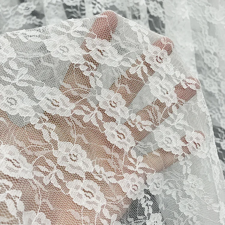 YX287 2025 Fashion Women's White Lace Stockings Underwear Spandex Nylon Floral White Stretch Lace Jacquard Fabric