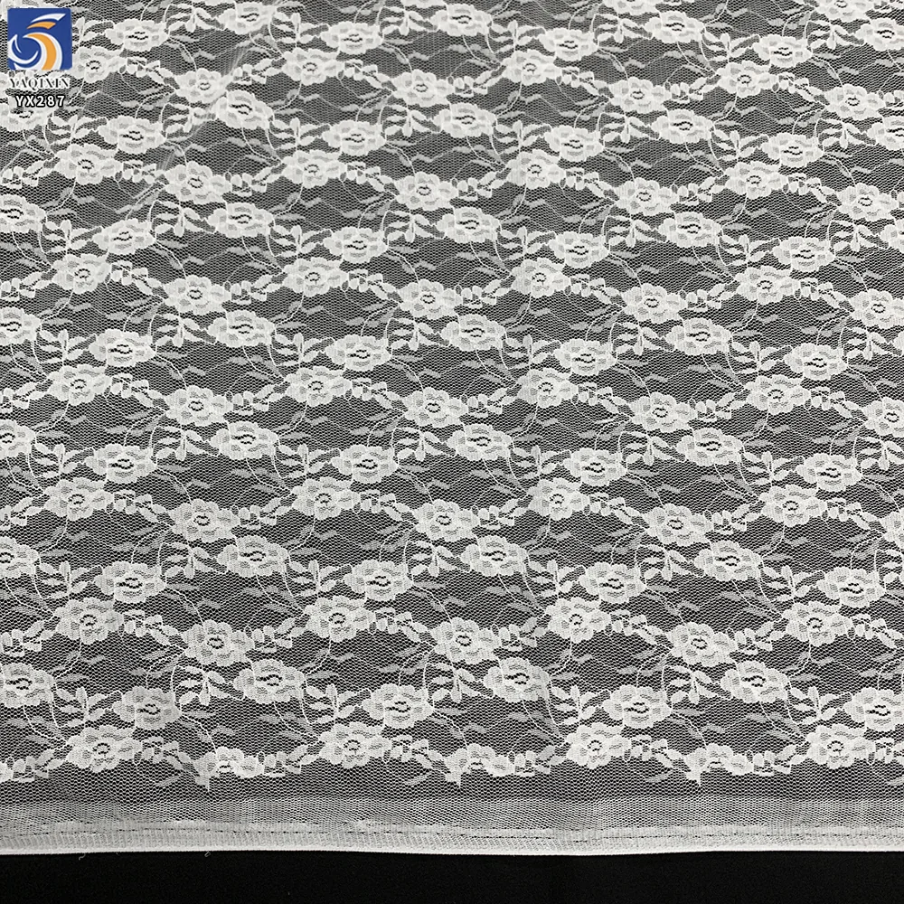 YX287 2025 Fashion Women's White Lace Stockings Underwear Spandex Nylon Floral White Stretch Lace Jacquard Fabric