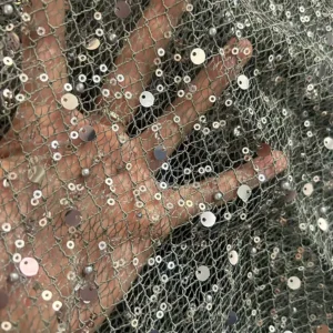 YX1581 Irregular Net Sparkling Sequin Pearl Beaded Embroidery Fabric for Women Evening Dresses and Fashion Apparel