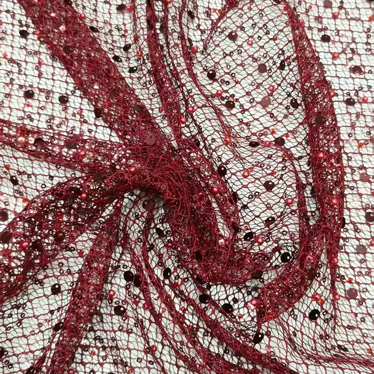 YX1581 Irregular Net Sparkling Sequin Pearl Beaded Embroidery Fabric for Women Evening Dresses and Fashion Apparel