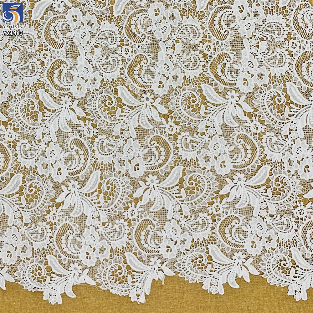 YX1483 125cm White Water Soluble Floral Paisley Guipure Lace Fabric for Evening Dresses Gowns Skirts and Fashion Clothin
