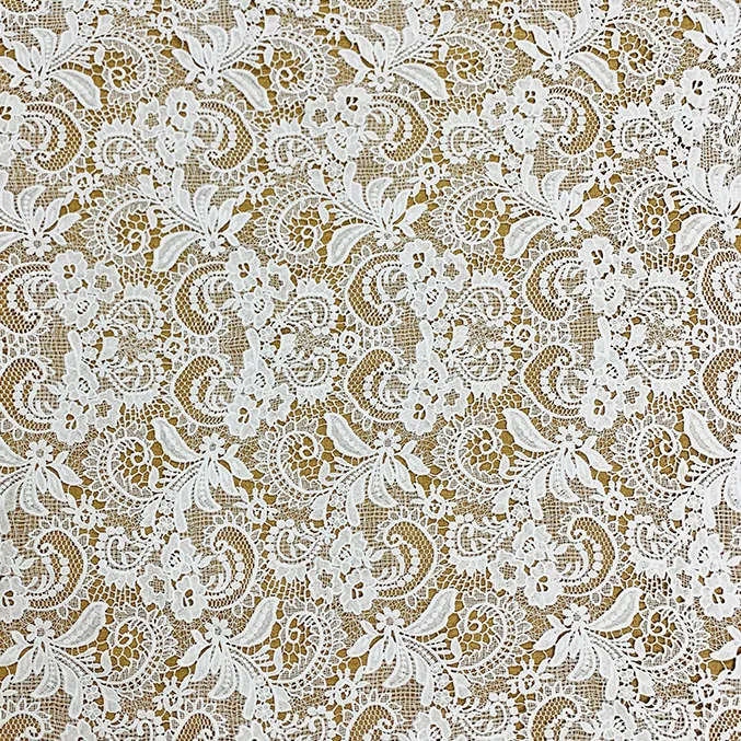 YX1483 125cm White Water Soluble Floral Paisley Guipure Lace Fabric for Evening Dresses Gowns Skirts and Fashion Clothin