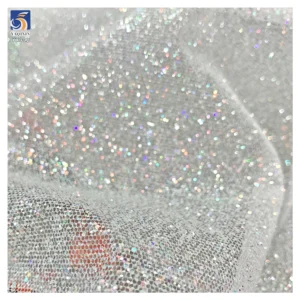 YX992 2026 Holographic Super White Dust Glitter Tulle Fabric Soft Flash Spark Glitter Mesh Wedding Bride Fabrics Wedding