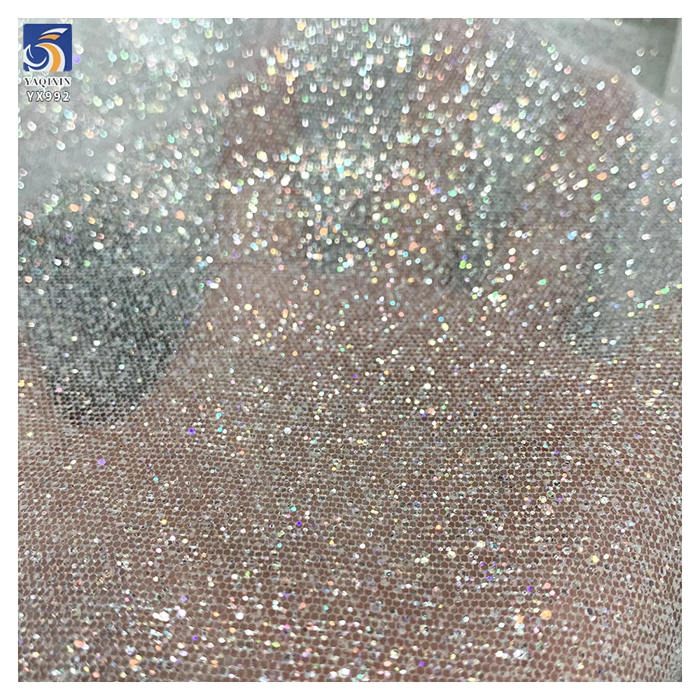 YX992 2026 Holographic Super White Dust Glitter Tulle Fabric Soft Flash Spark Glitter Mesh Wedding Bride Fabrics Wedding