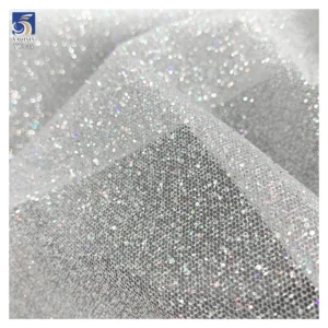 YX992 2026 Holographic Super White Dust Glitter Tulle Fabric Soft Flash Spark Glitter Mesh Wedding Bride Fabrics Wedding