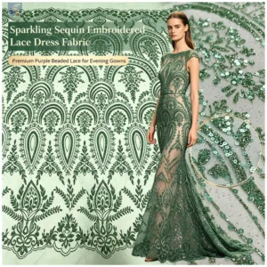 YX1608 Wholesale Sequin Embroidery Knit Lace Fabric Glitter Mesh Material for Chinese Bridal and Evening Dresses