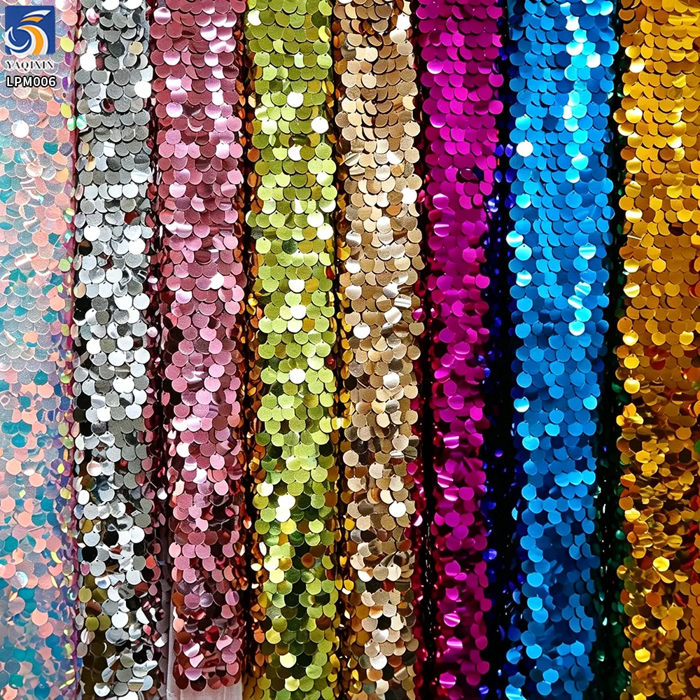 LPM006 18MM Clear Shiny Iridescent Large Paillette Sequin Fabric Fashion Colorful Fish Scale Mermaid Sequin Fabric