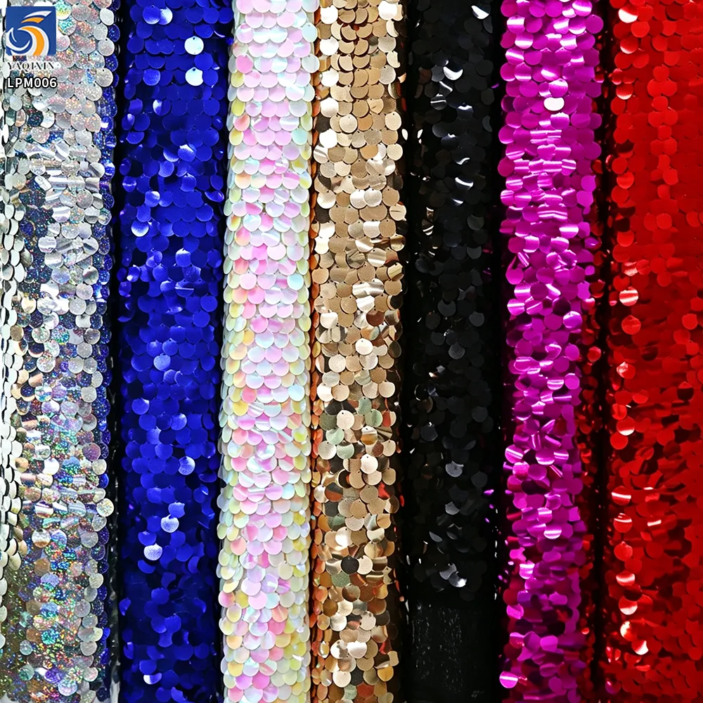 LPM006 18MM Clear Shiny Iridescent Large Paillette Sequin Fabric Fashion Colorful Fish Scale Mermaid Sequin Fabric