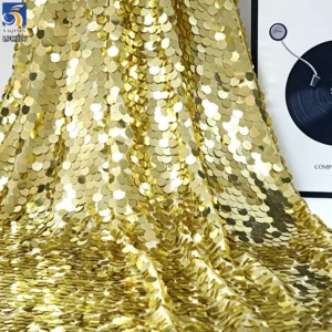 LPM006 18MM Clear Shiny Iridescent Large Paillette Sequin Fabric Fashion Colorful Fish Scale Mermaid Sequin Fabric