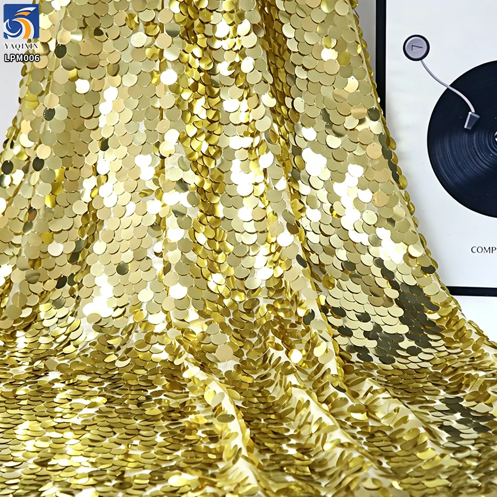 LPM006 18MM Clear Shiny Iridescent Large Paillette Sequin Fabric Fashion Colorful Fish Scale Mermaid Sequin Fabric