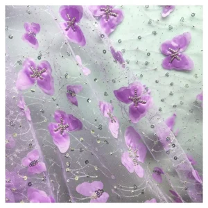 YX2056 2025 New 3D Butterfly Flower Bead Embroidery Tulle Fabric With Sequin Fashion Lace Fabric  for Wedding