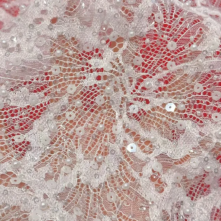 YX1578 White Sparkling Bubble Pearl Sequin Lace Fabric for Evening Dresses Party Gowns and Formal Garments