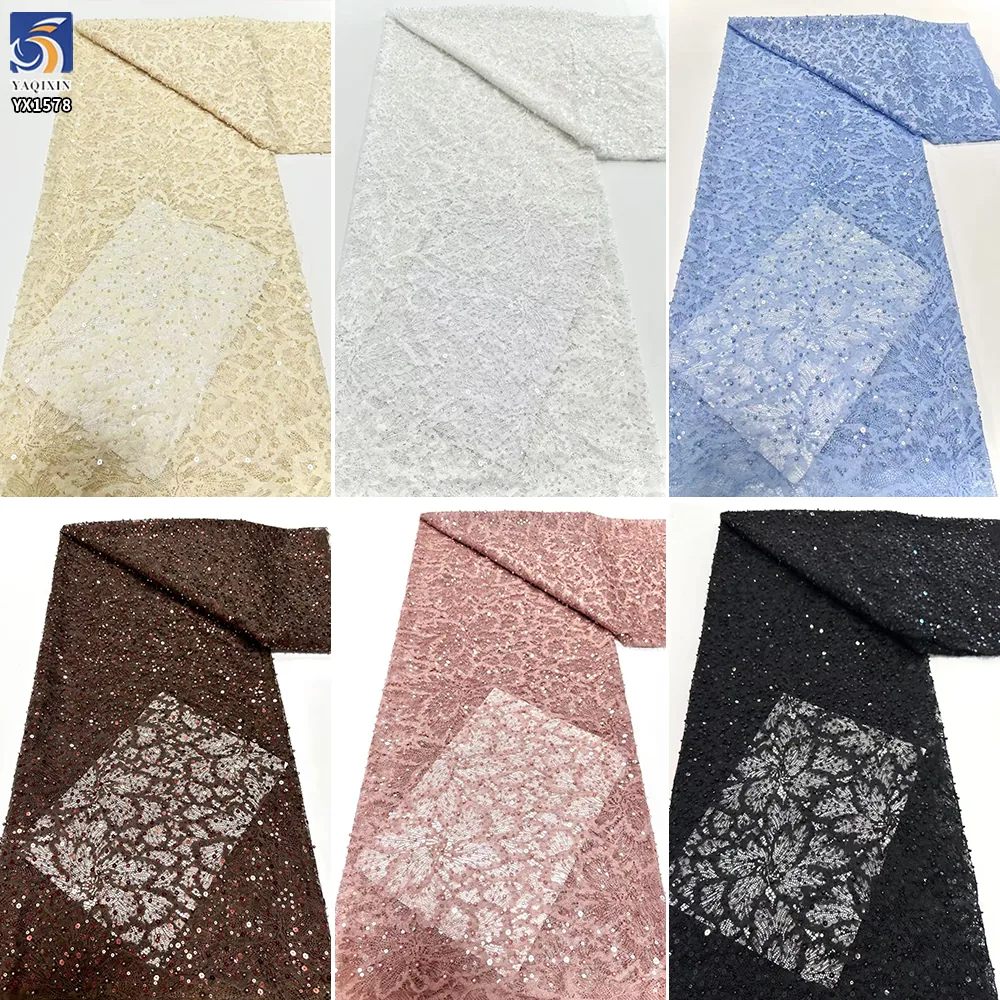 YX1578 White Sparkling Bubble Pearl Sequin Lace Fabric for Evening Dresses Party Gowns and Formal Garments