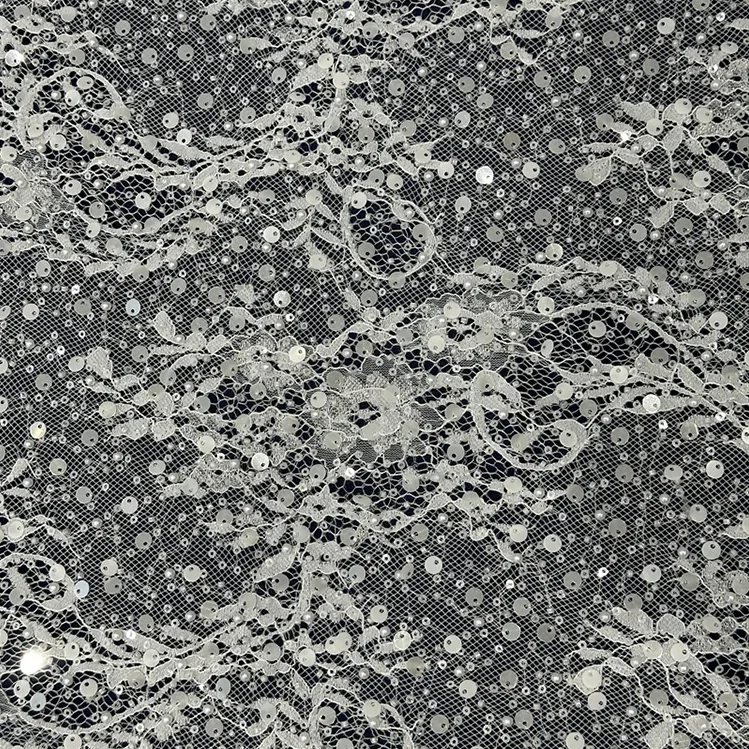 YX1577 Bubble Pearl Sequin Embroidered Lace Fabric for Wedding Gowns Dresses and Fashion Apparel