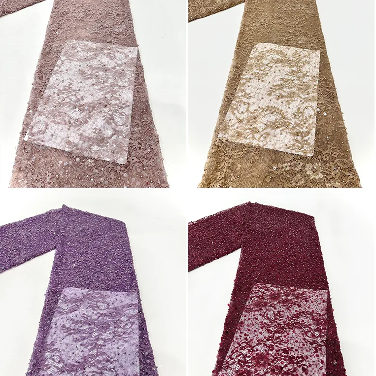 YX1577 Bubble Pearl Sequin Embroidered Lace Fabric for Wedding Gowns Dresses and Fashion Apparel