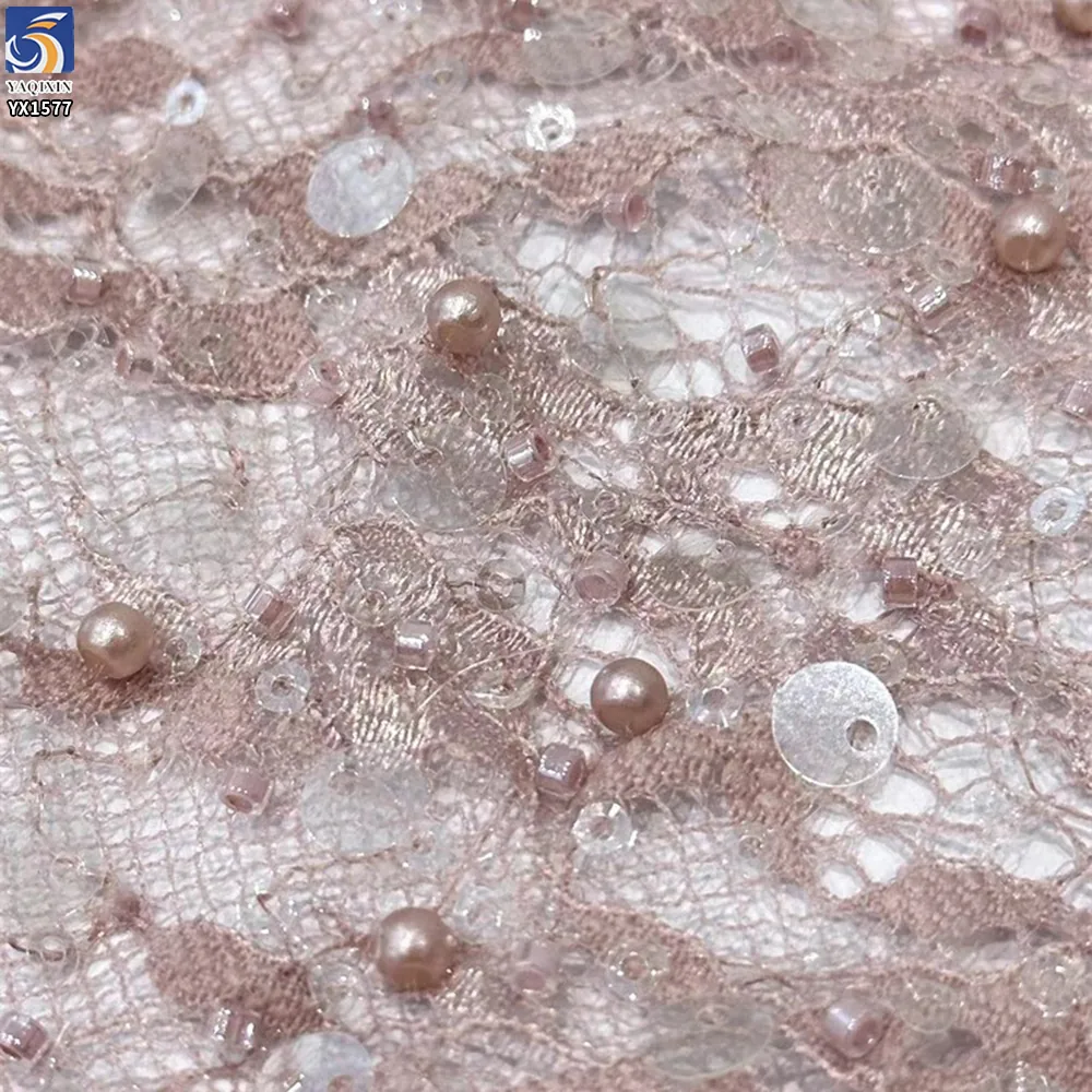 YX1577 Bubble Pearl Sequin Embroidered Lace Fabric for Wedding Gowns Dresses and Fashion Apparel