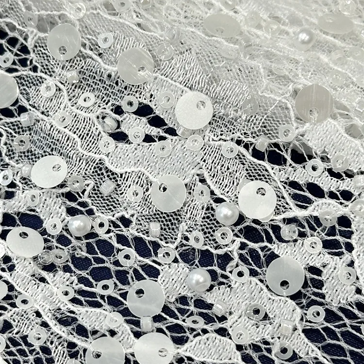 YX1577 Bubble Pearl Sequin Embroidered Lace Fabric for Wedding Gowns Dresses and Fashion Apparel