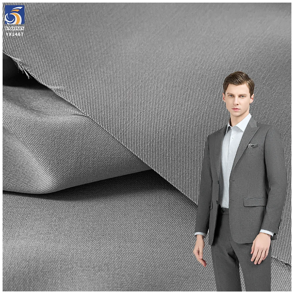 YX1467 320gsm 85 Polyester 11 Rayon 4 Spandex 4 Way Stretch TR Fine Twill Suiting Fabric for Men Suits Blazers Trousers