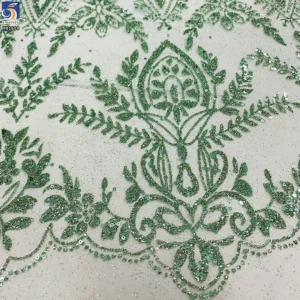 YX1608 Wholesale Sequin Embroidery Knit Lace Fabric Glitter Mesh Material for Chinese Bridal and Evening Dresses